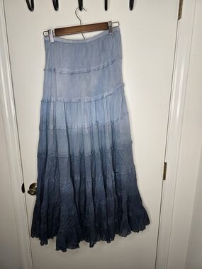 Planet Gold Blue Ombre Tiered Maxi Skirt